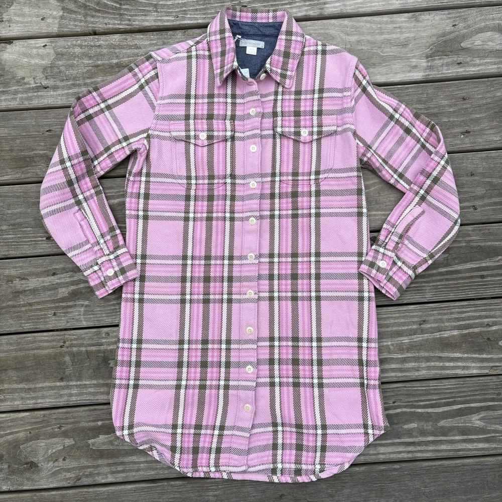 OUTERKNOWN Blanket Shirt Dress Pink Plaid XS Cotton Women's $168